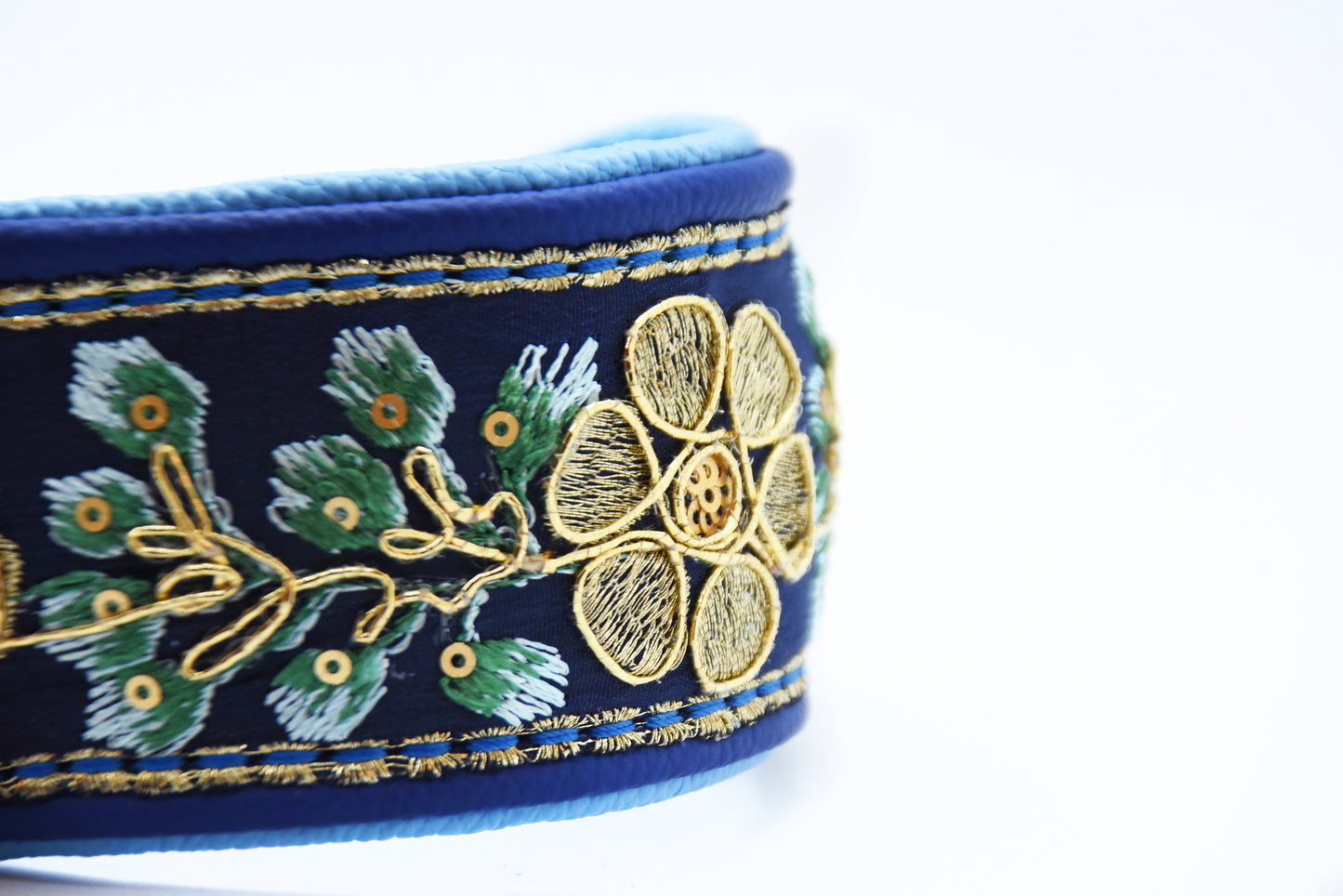 SARI Halsband Set | Windhund | Edles Lederhalsband mit indischer Borte darkblue