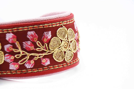 SARI Halsband Set | Windhund | Edles Lederhalsband mit indischer Borte red 