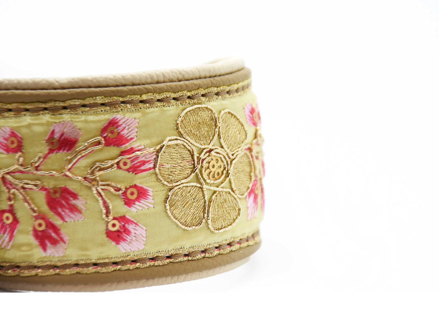 SARI Halsband Set | Windhund | Edles Lederhalsband mit indischer Borte yellow
