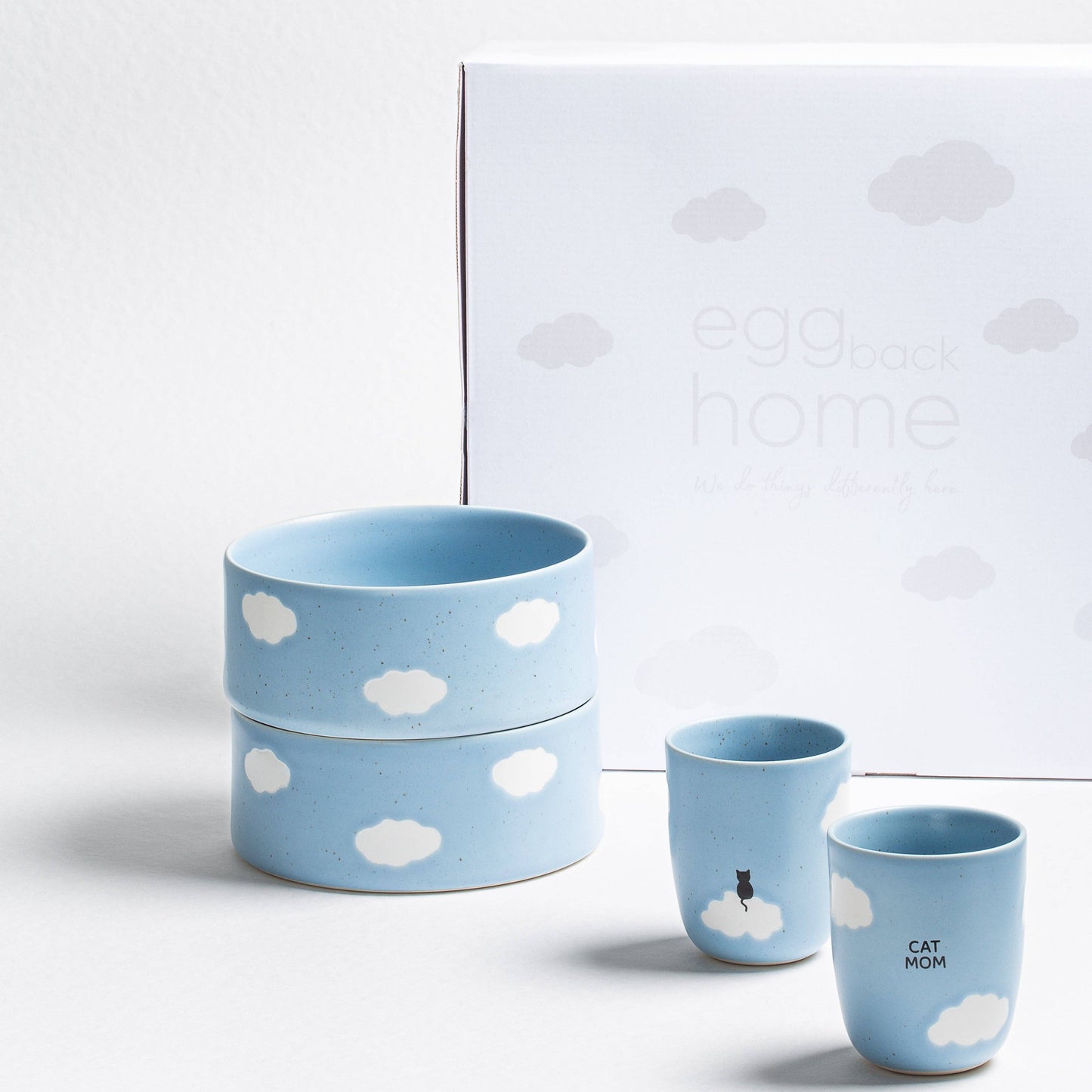 Napf- und Tassen Set "Cloud Meow" 4-teiliges Set Cat Mom & Cat Dad