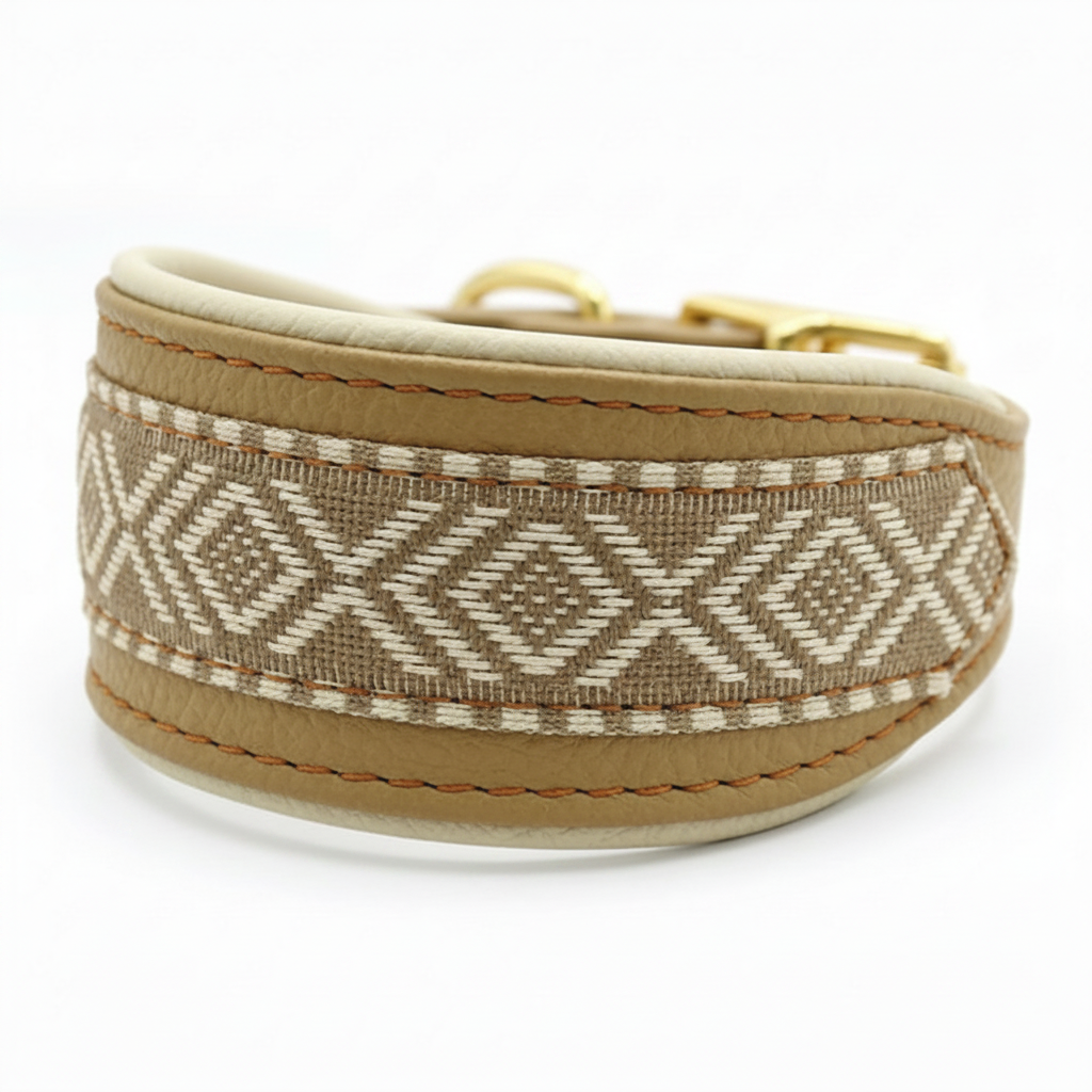 Windhundhalsband HAVANNA aus Nappaleder | Breites gepolstertes Lederhalsband