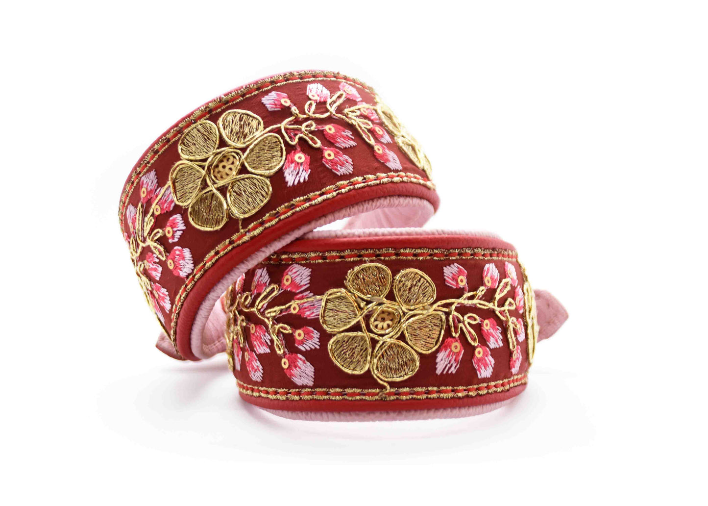 SARI Halsband | Windhund | Edles Lederhalsband mit indischer Borte red 