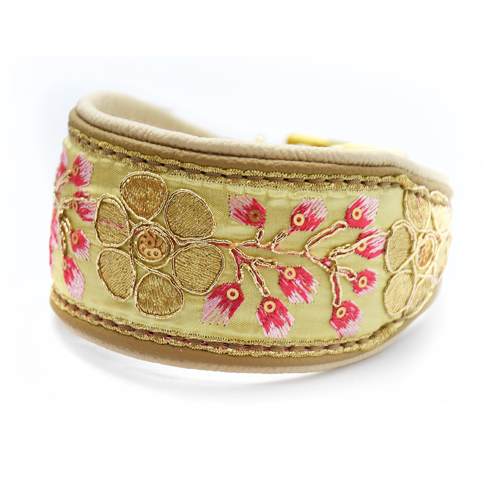SARI Halsband Set | Windhund | Edles Lederhalsband mit indischer Borte yellow