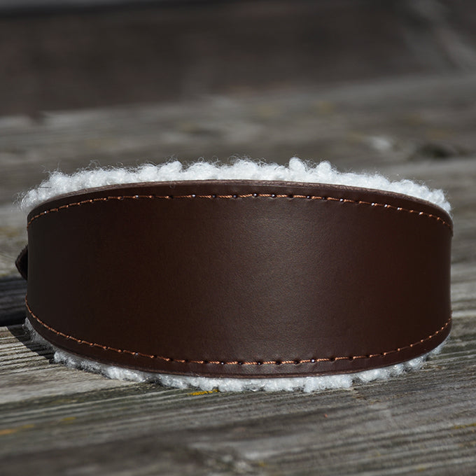 TEDDY Windhundhalsband | gepolstertes Lederhalsband mit Teddyfleece