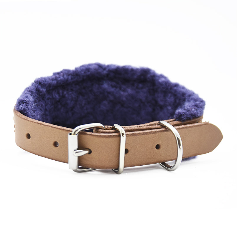 TEDDY Windhundhalsband | gepolstertes Lederhalsband mit Teddyfleece