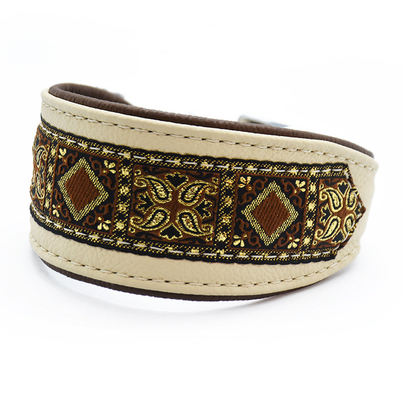 Halsband HAZEL mit Borte | Windhund | gepolstertes Lederhalsband